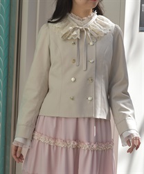 レース襟ノーカラージャケット(ベージュ-F)