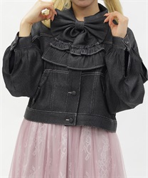 リボン付きデニムジャケット(黒-M)