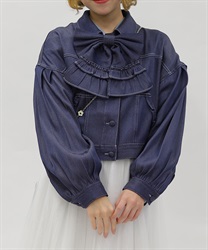 リボン付きデニムジャケット(インディゴ-M)