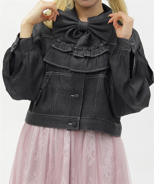 リボン付きデニムジャケット
