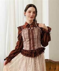 チェックレースフリルビスチェ【予約】(ピンク-F)