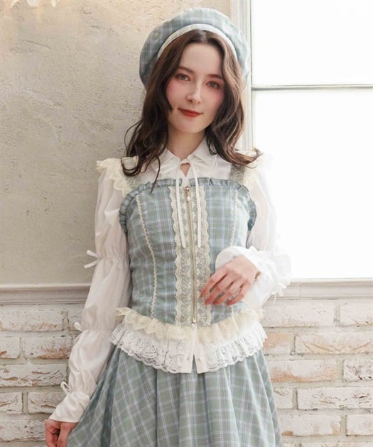 チェックレースフリルビスチェ【予約】