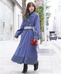 チェーン付異素材切替コート【予約】(ブルー-F)