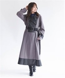 チェーン付異素材切替コート【予約】(チャコール-F)