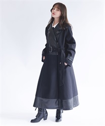 チェーン付異素材切替コート【予約】(黒-F)