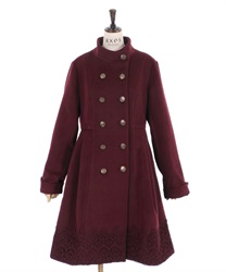スタンド襟ダブルボタンコート(ワイン-Ｍ)