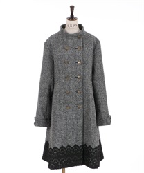 スタンド襟ダブルボタンコート(黒-Ｍ)