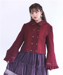 刺繍入ジャカード切替コート【予約】(ワイン-M)