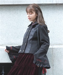 刺繍入ジャカード切替コート【予約】(黒-M)