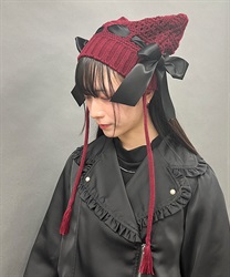 サテンリボン猫耳ニット帽 | POETIQUE | axes femme online shop サテンリボン猫耳ニット帽 | POETIQUE | axes femme online shop