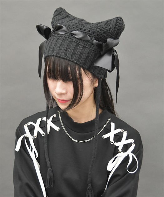 サテンリボン猫耳ニット帽 | POETIQUE | axes femme online shop サテンリボン猫耳ニット帽 | POETIQUE | axes femme online shop