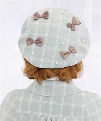 リボン×パール装飾ベレー(ミント-F)