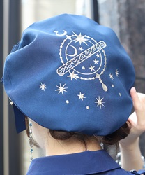 星モチーフ刺繍ベレー【予約】(紺-F)