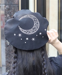 星モチーフ刺繍ベレー【予約】(黒-F)