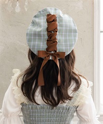 編上リボンチェックベレー【予約】(ミント-F)