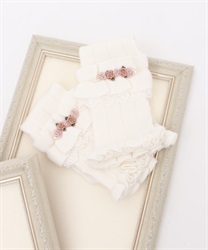 新品 ピンクハウス♥薔薇モチーフ付きニットアームウォーマー／キナリ 新品 ピンクハウス♥薔薇モチーフ付きニットアームウォーマー／キナリ