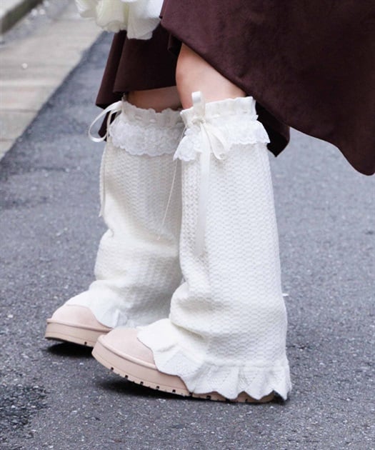 レース×ニットレッグカバー