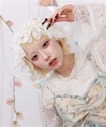 リボン×フリルレースキャップ(白-F)