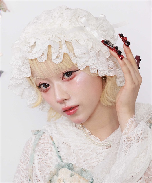 リボン×フリルレースキャップ