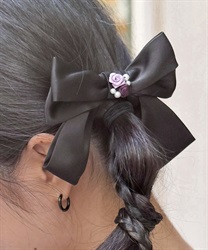 巻き薔薇リボンヘアクリップ【2点10%OFF対象商品】(黒-F)
