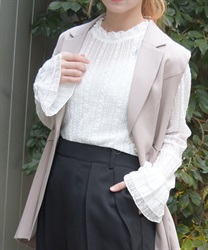 フリルフレア袖レースインナー(白-F)