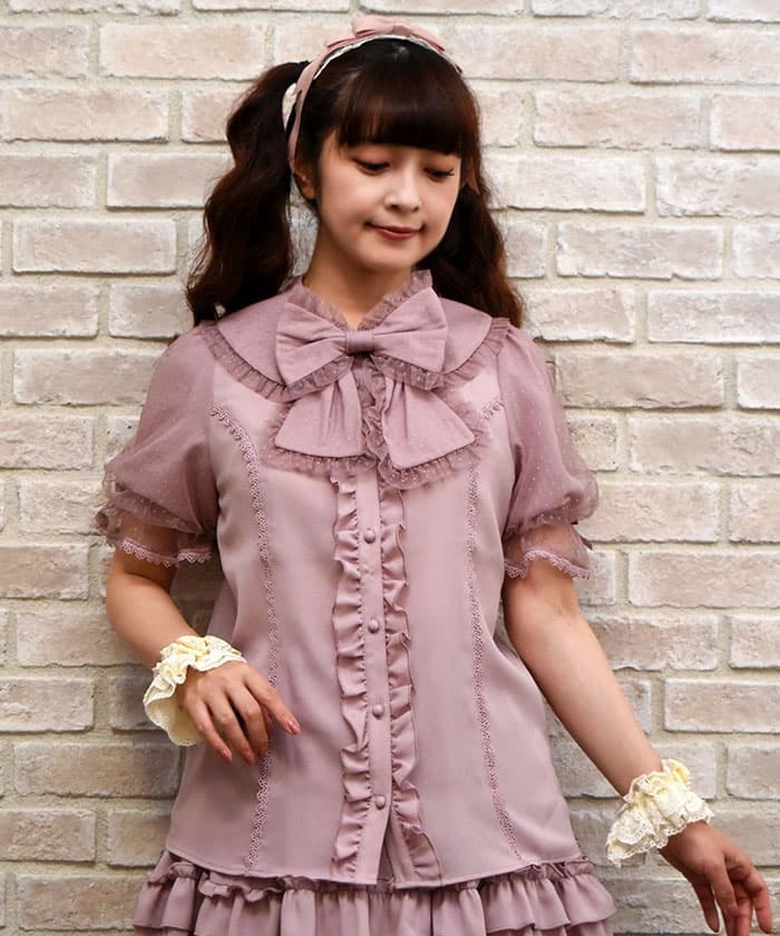 axes femme / ボウタイ付き長袖フリルブラウス  ピンク S-25-07-03-1024-AX-BL-HR-ZI axes femme - アクシーズファム☆ブラウス☆フリル☆ボウタイ