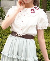 チェリー刺繍コットンブラウス(白-M)