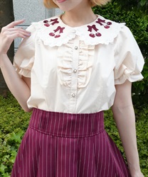 チェリー刺繍コットンブラウス(生成り-M)