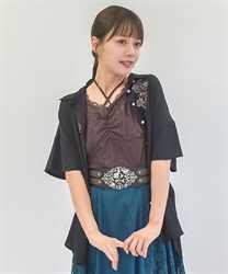 花刺繍シアーロングシャツ(黒-F)