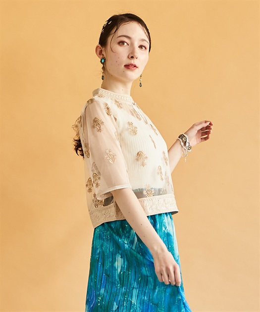 チュール×フラワー刺繍ブラウス | outlet | axes femme online shop チュール×フラワー刺繍ブラウス | outlet | axes femme online shop