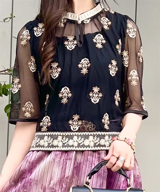 チュール×フラワー刺繍ブラウス | outlet | axes femme online shop チュール×フラワー刺繍ブラウス | outlet | axes femme online shop