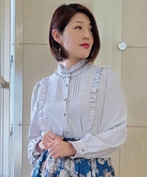 フリルスタンドブラウス(グレージュ-S)