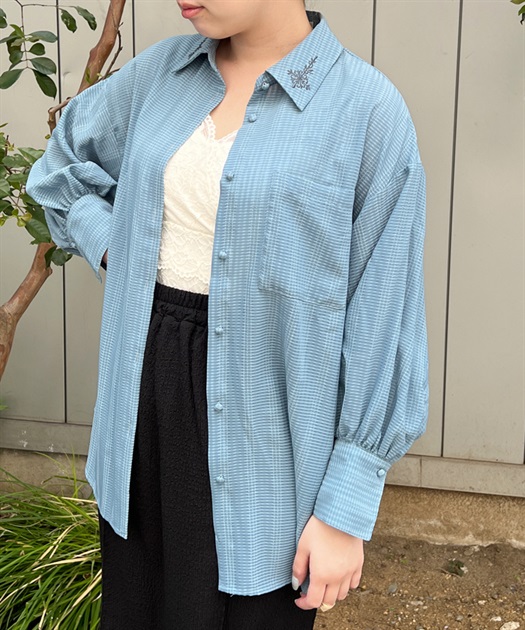 襟刺繍シアーチェックシャツ | outlet | axes femme online shop 襟刺繍シアーチェックシャツ | outlet | axes femme online shop