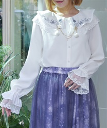 スノー・ローズ刺繍ブラウス(白-F)