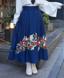椿柄スカート(紺-F)