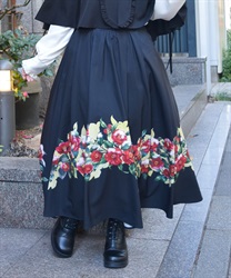 椿柄スカート(黒-F)