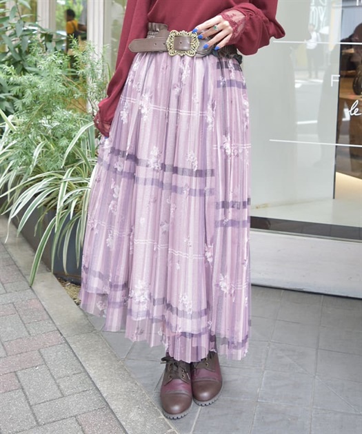 プリントプリーツチュールスカート | レディース服・レディース プリントプリーツチュールスカート | レディース服・レディース