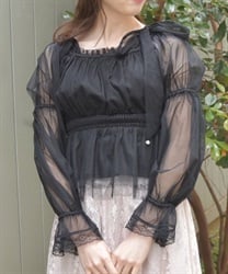 パール付リボンチュールプルオーバー【2点10%OFF対象商品】(黒-F)