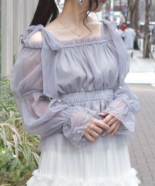 パール付リボンチュールプルオーバー【2点10%OFF対象商品】