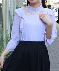 レース×シフォン七分袖ブラウス(ラベンダー-F)
