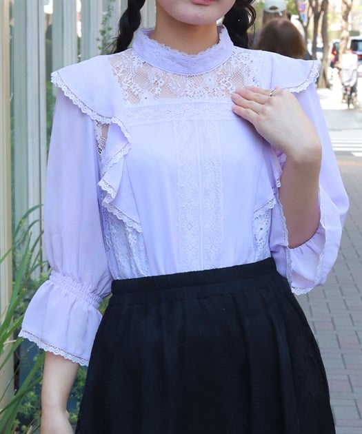 レース×シフォン七分袖ブラウス【WEB先行販売】