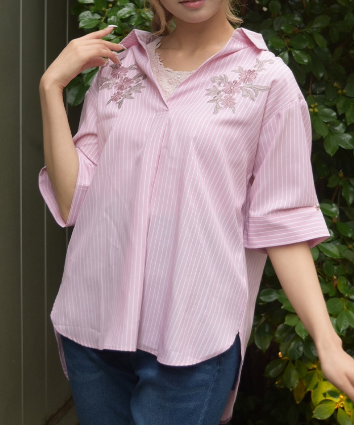 フラワー刺繍スキッパーシャツ | axes femme | axes femme 公式