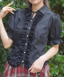 レースフリル×編上ブラウス【WEB先行販売】(黒-F)