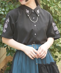 チェーン付刺繍シャツ(黒-F)