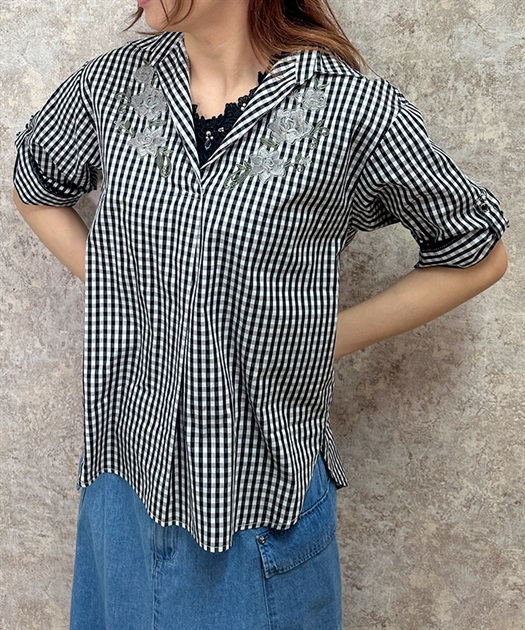 花刺繍入スキッパーシャツ【期間限定価格】 | outlet | axes 花刺繍入スキッパーシャツ【期間限定価格】 | outlet | axes