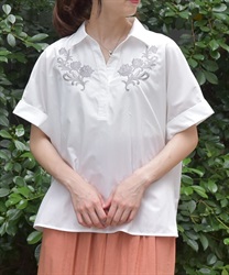 刺繍入りスキッパーシャツ【期間限定価格】(白-F)