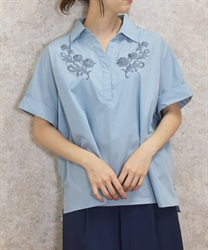 刺繍入りスキッパーシャツ【期間限定価格】(サックス-F)