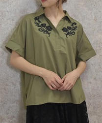 刺繍入りスキッパーシャツ【期間限定価格】(カーキ-F)