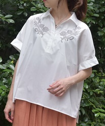 刺繍入りスキッパーシャツ【期間限定価格】