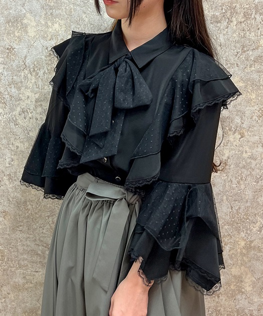 ドットチュールリボン姫袖ブラウス | outlet | axes femme ドットチュールリボン姫袖ブラウス | outlet | axes femme